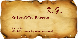 Krizsán Ferenc névjegykártya